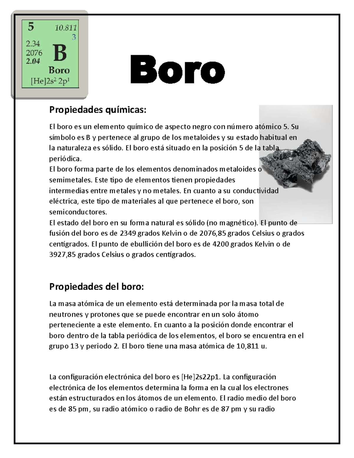 Illustrative example of características del boro from Google Search