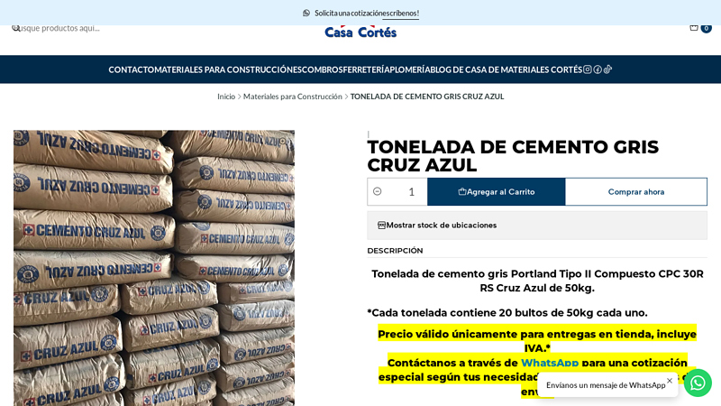 TONELADA DE CEMENTO GRIS CRUZ AZUL