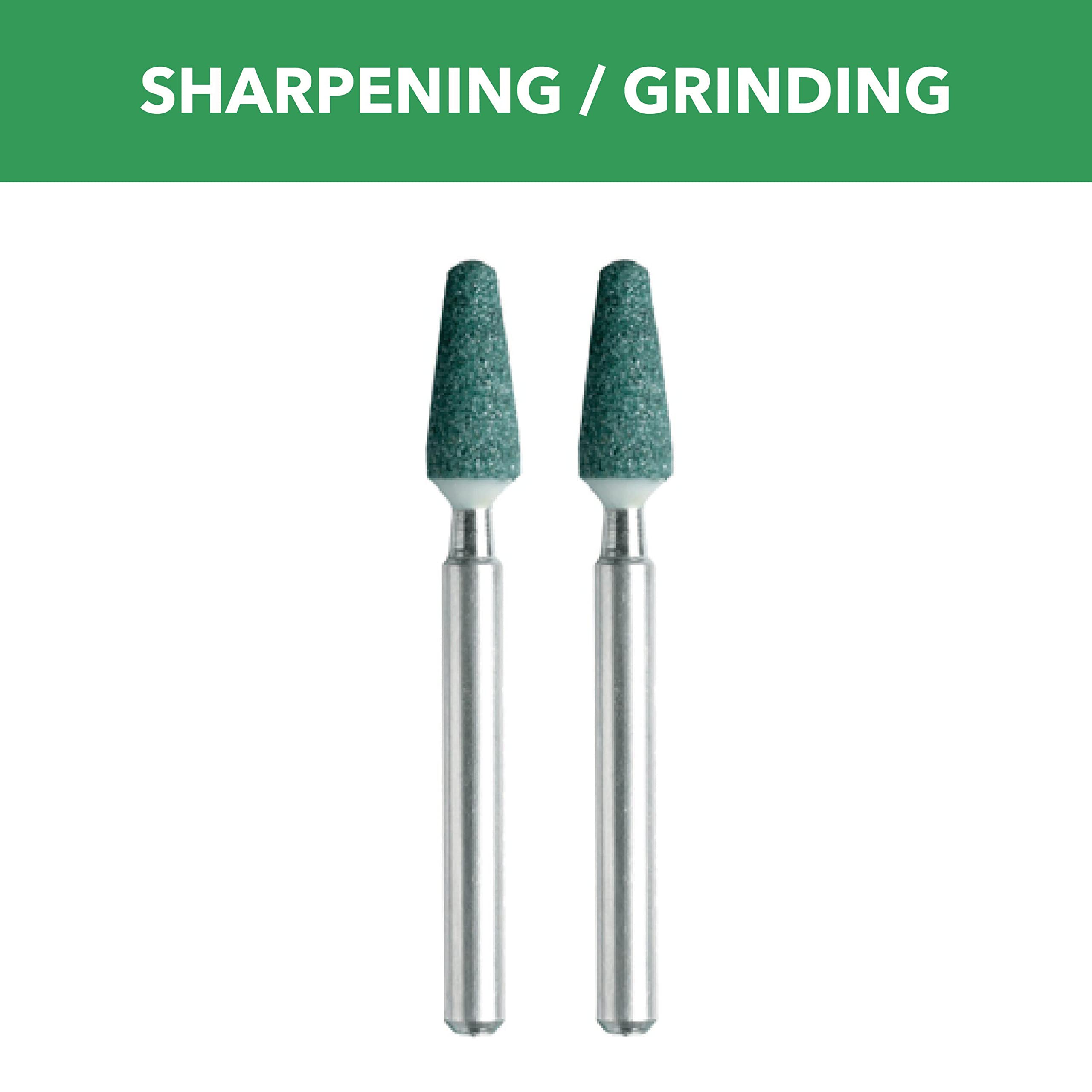 A relevant stock photo of dremel's green silicon carbide grinding stones in a typical setting.