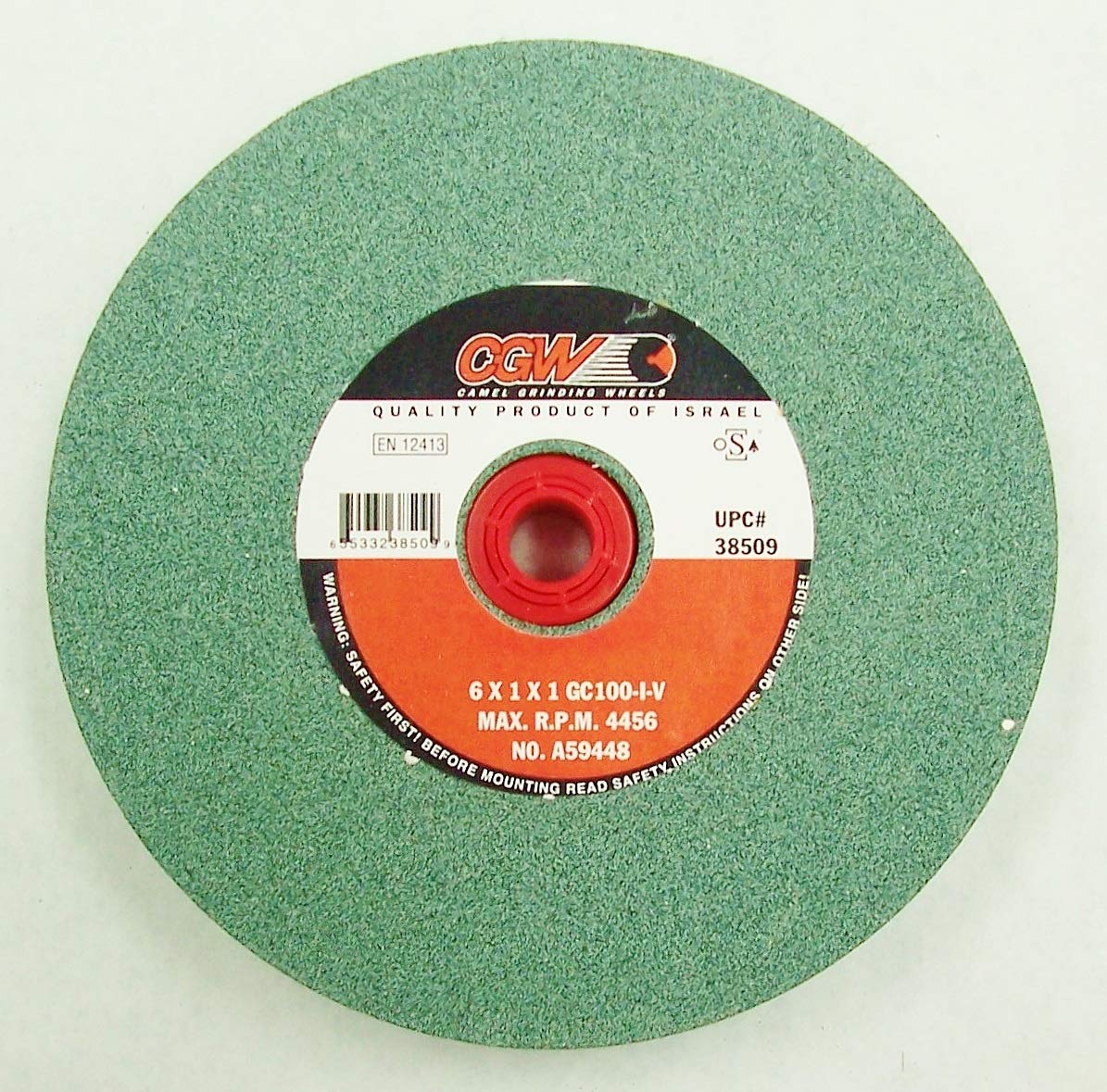 A relevant stock photo of green carbide grinding wheel in a typical setting.