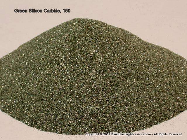 A relevant stock photo of green silicon carbide powder 100 grit in a typical setting.