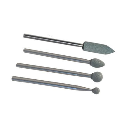 A relevant stock photo of green silicon carbide stone burrs in a typical setting.