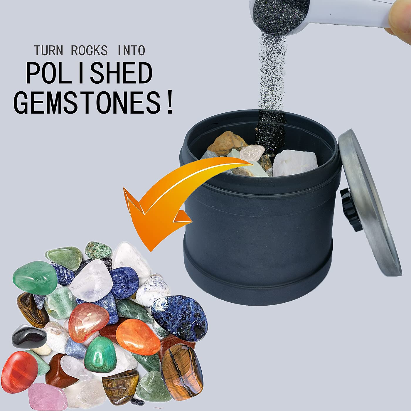 A relevant stock photo of grit rock tumbler in a typical setting.