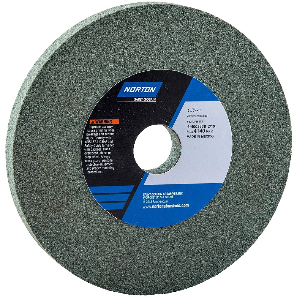 A relevant stock photo of norton green silicon carbide grinding wheel in a typical setting.