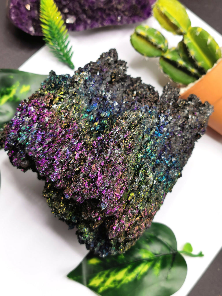 A relevant stock photo of rainbow carborundum crystal in a typical setting.