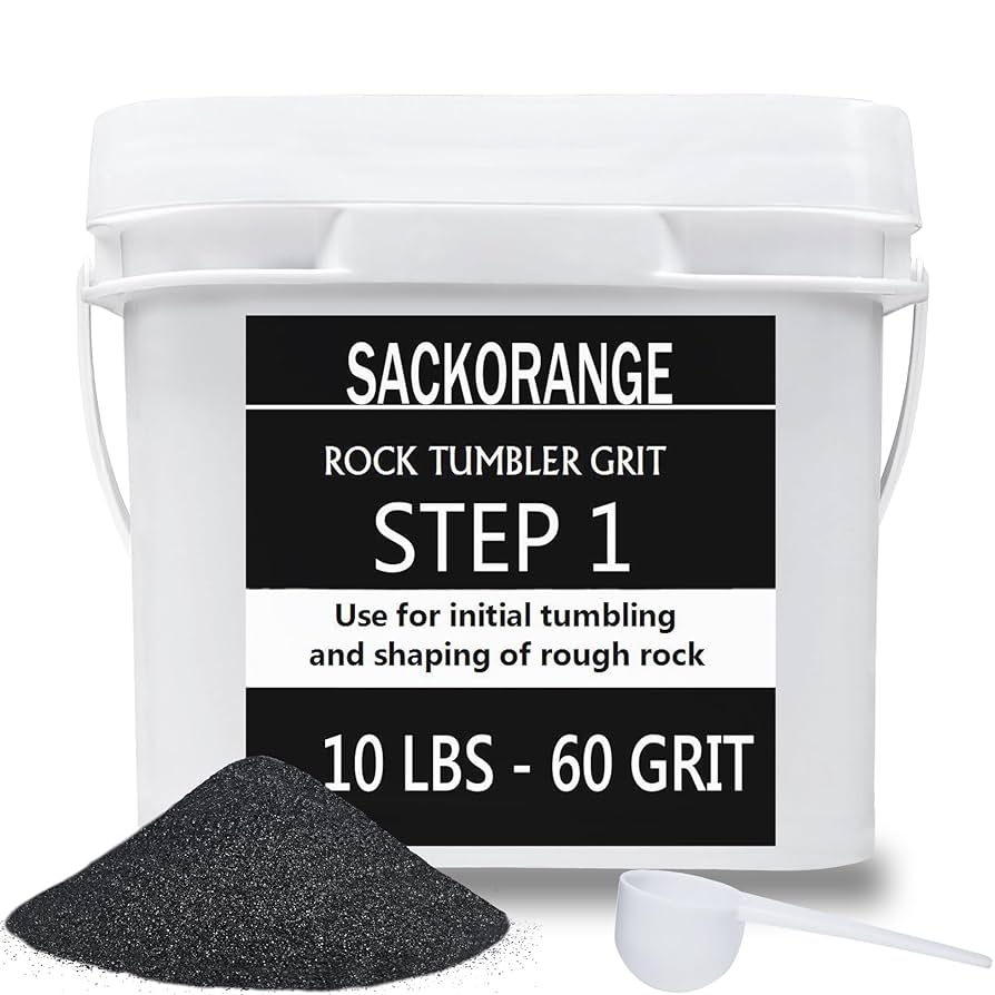 A relevant stock photo of rock tumbling grit for sale in a typical setting.