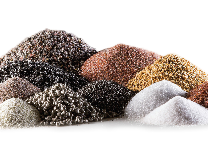 A relevant stock photo of sandblasting abrasives in a typical setting.