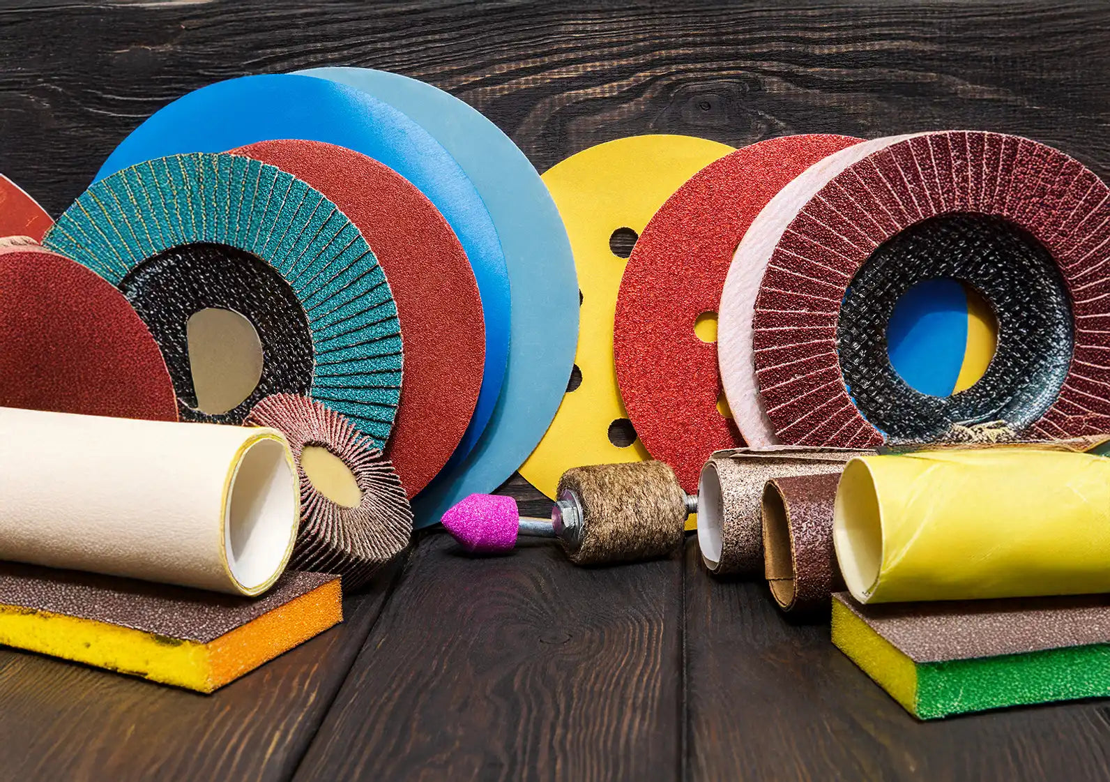 A relevant stock photo of types of abrasives in a typical setting.